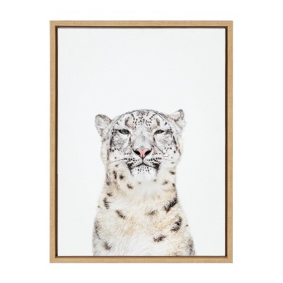 Natural Framed Snow Leopard Canvas Wall Art, 18" x 24"
