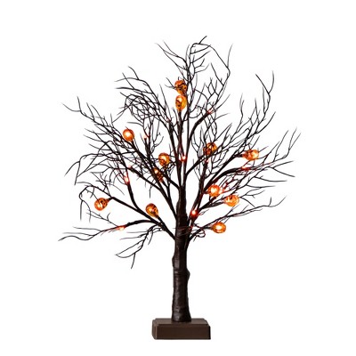 Nearly Natural 22-in Pre-Lit Artificial Halloween Brown Twig Tree with 12 Orange LED Pumpkin Shaped Lights