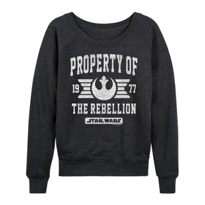 Women's - Star Wars - Property Of Rebellion Lightweight French Terry Wide Neck Long Sleeve Shirt - 1 of 4