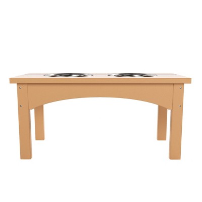 Teak Elevated Dog Feeder with Stainless Steel Bowls