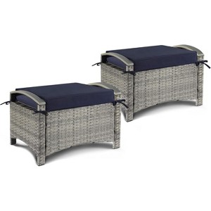 VINGLI Wicker Outdoor Ottoman Set of 2, All Weather PE Rattan Footstool for Patio w/Removable Cushions for Garden, Balcony - 1 of 4