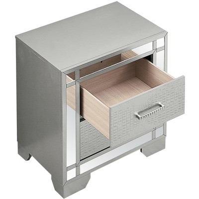 Madison Champagne Silver Croc-Textured 2-Drawer Nightstand