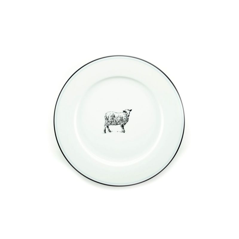 O-Ware White Porcelain 11" Dinner Plate with Sheep Design, Set of 4, 1 of 2