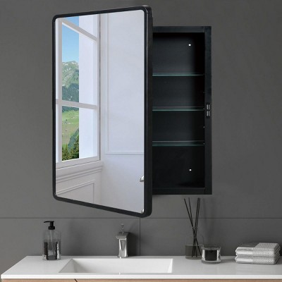 Black recessed medicine cabinet with mirror,Rectangle Metal Framed Wall mount,Recessed Mirror Cabinet,bathroom mirror cabinet-The Pop Home