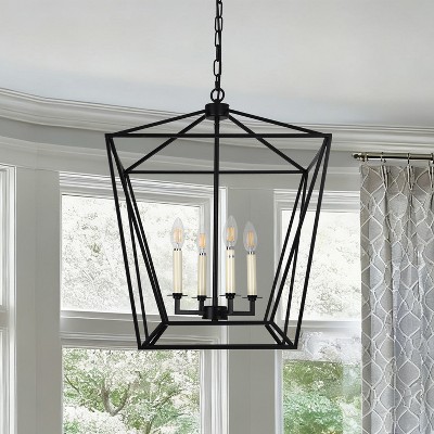 PAKOKULA Farmhouse 4-Light Black Geometric Industrial Chandelier