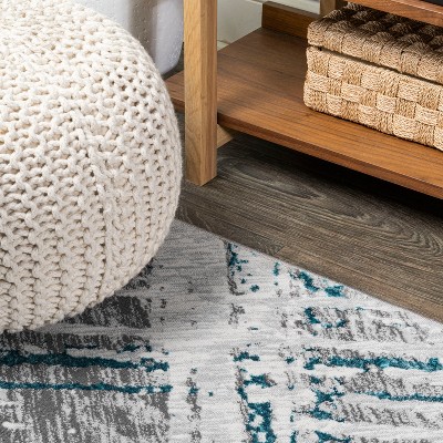 Reversible Abstract Gray Synthetic 4' x 6' Easy-Care Area Rug