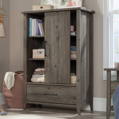 Pebble Pine Transitional Armoire with Sliding Door
