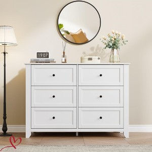 Modern Black Dresser Stylish Wood Storage Cabinet for Bedroom 6 Drawer Chest Organizer w/ 48 Inch TV Stand - 1 of 4