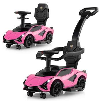 Costway 3-in-1 Licensed Lamborghini Ride on Push Car Walking Toy Stroller with USB Port Green\White\Black\Pink\Red