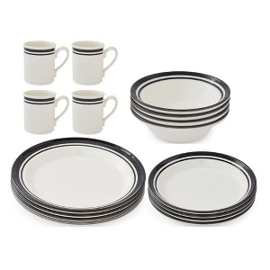 Portmeirion Potter's Stripe 16-Piece Dinnerware Set - Black Rimmed Plates & Bowls with Mugs, Earthenware Dinnerware - Dishwasher & Microwave Safe - 1 of 4