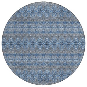 Navy Blue And Sky Blue Floral Medallion Washable Indoor Outdoor Area Rug - 1 of 4