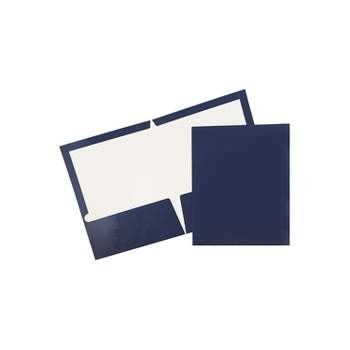 JAM Paper Laminated Glossy 2 Pocket Presentation Folders Navy Blue 100/Box 5042523B