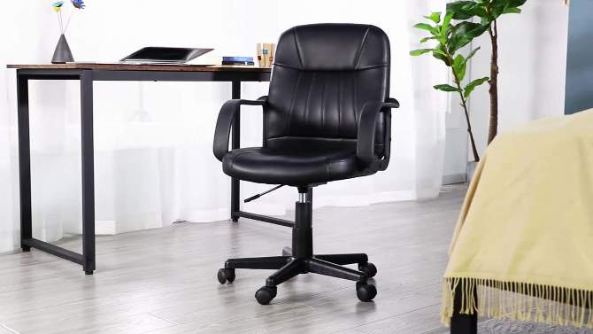 Yaheetech Office Chair Adjustable Swivel Chair Executive Artificial Leather Computer Chair with Wheels, Black, 2 of 8, play video