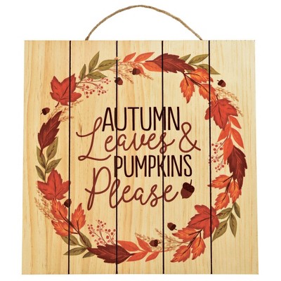 Autumn Leaves & Pumpkins Please Wooden Sign