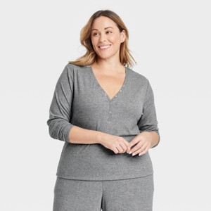 Women's Ribbed Henley Pajama Top - Auden™ - 1 of 3
