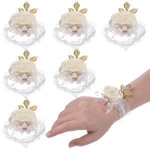 Unique Bargains Wrist Corsage Artificial Flower Elastic Band Fabric Wrist Corsage Bracelet - 1 of 4