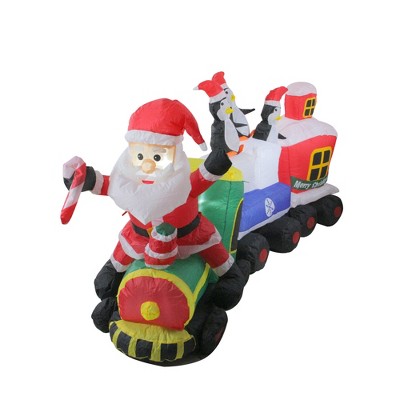 Pre-lit Inflatable Santa and Penguins Train Outdoor Decoration