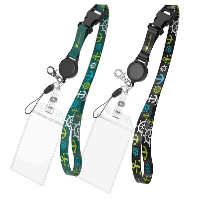 Greatshield 2 Pack Cruise ID Badge Holders Retractable Lanyards & Water Resistant, Cruise lanyards Badge Reel for Cruise Ship -Black Blue