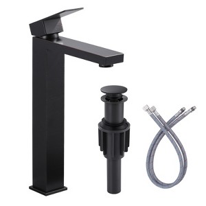 WOWOW Single Handle Single Hole High Arc Bathroom Faucet with Supply Line Included in Brushed Nickel - 1 of 4