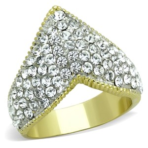 Slickblue Women's Chevron Design Two-Tone IP Gold Stainless Steel Ring, Pave Set Clear Synthetic Crystals, size 5-10 - 1 of 4
