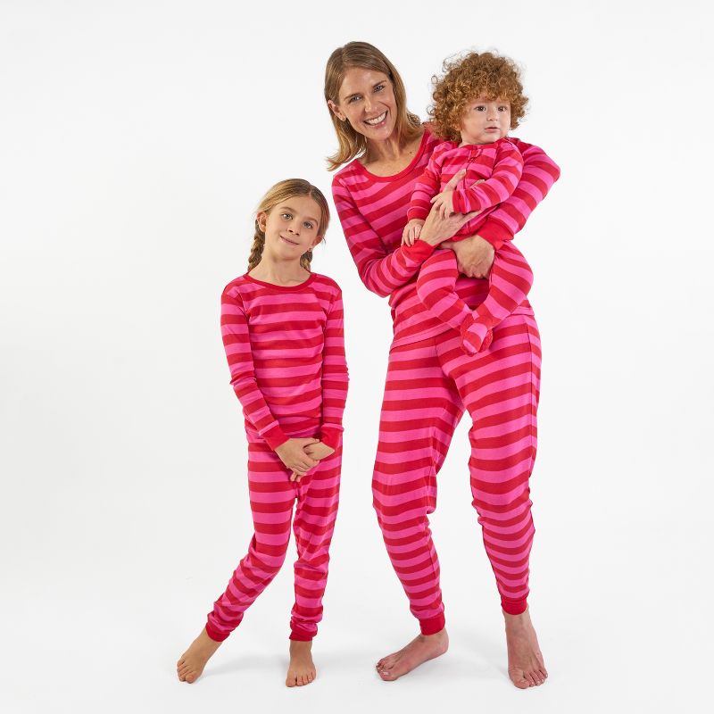 Leveret Kids Footed Cotton Matching Family Pajamas Striped Red & Pink 0-3 Months