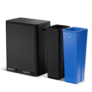 Home Zone Living 16 Gallon Stainless Steel Dual Trash and Recycling Can with Removable Liners and Soft Close Lids, Black - 1 of 4