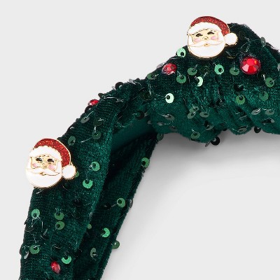 Christmas Santa Charm Knot Headband - Green Sequin - image 3