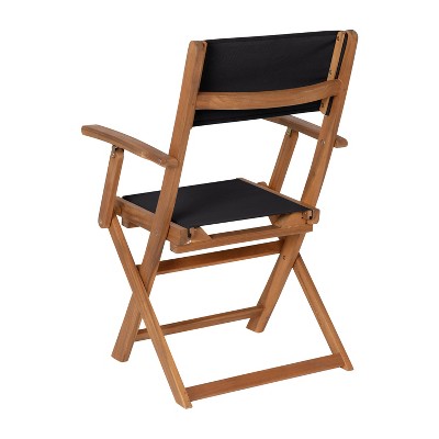 Acacia Wood and Black Mesh Folding Patio Bistro Chairs