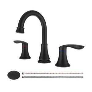 Cobbe 2-Handle 8 inch Widespread Bathroom Sink Faucet Matte Black Lavatory Faucet 3 Hole 360° Swivel Spout Vanity Sink Basin Faucets - 1 of 4
