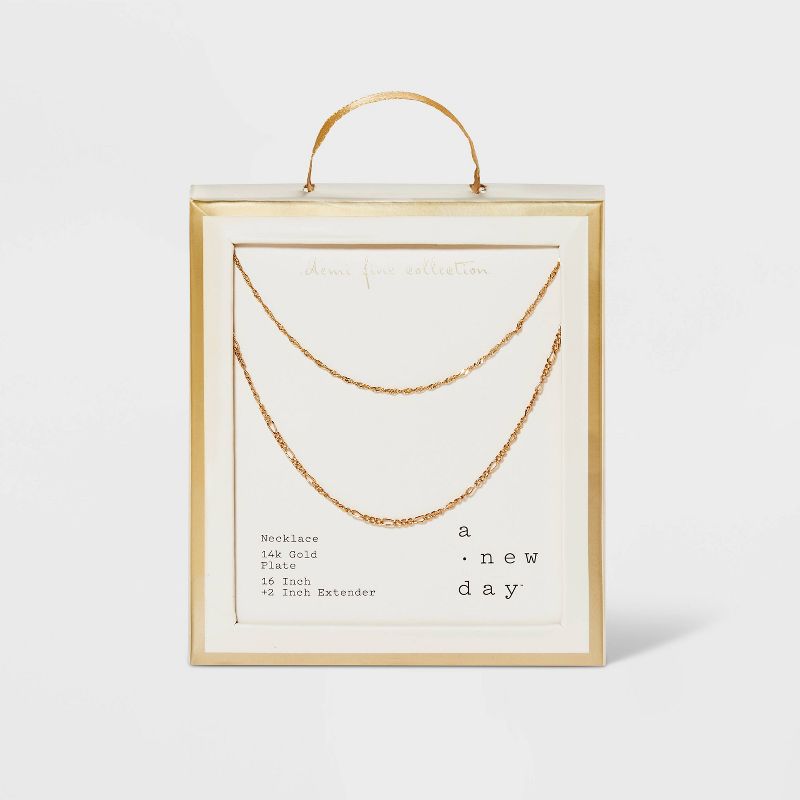 14K Gold Plated Twist and Figaro Chain Faux Duo Necklace - A New Day&#8482; Gold, 4 of 7