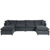 Modern U-Shape Sect. Sofa, 2 Chaise w/ Rem. Ottomans, Conv. L-Shape w/ Stylish Piping, for Living Room, Spacious - 3 of 4