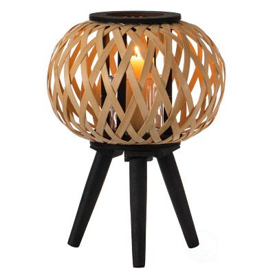 Vintiquewise Modern Black, Natural Bamboo Candle Decorative Trellis Design Lantern with Stand