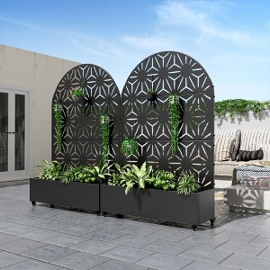 71.37 in.H x 46.8 in.W Black Metal  Arch Outdoor Planting Box with Climbing Frame Decorative Art Panel - 1 of 4
