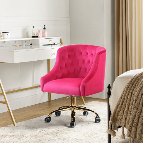 Pink velvet swivel online office chair