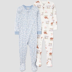 Carter's Just One You® Toddler Girls' 2pk Cotton Long Sleeve Footed Pajama - 1 of 3