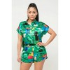 Slickblue Women's Satin Dolman Button Down Top & Shorts Set, Loose Fit, Elastic Waist, Green Combo, Size S-L - 4 of 4