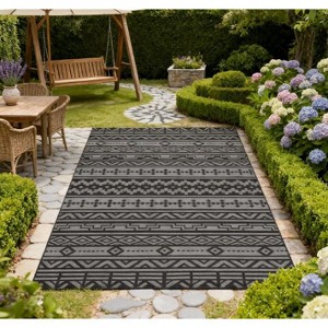 Airsurfer Large Charcoal Gray Outdoor Rug Stylish Geometric Outdoor Rug Decorative Accent for Patio Spaces - 1 of 4