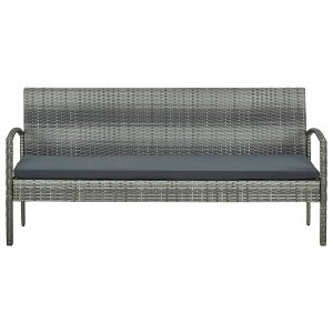 vidaXL 3-Seater Patio Sofa - Comfortable Gray Poly Rattan Outdoor Furniture with Removable Dark Gray Cushions & Powder-Coated Steel Frame - 1 of 4