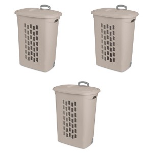 Sterilite Ultra Wheeled Hamper, Laundry Basket with Lid and Handle, Grey, 3 Pack - 1 of 4