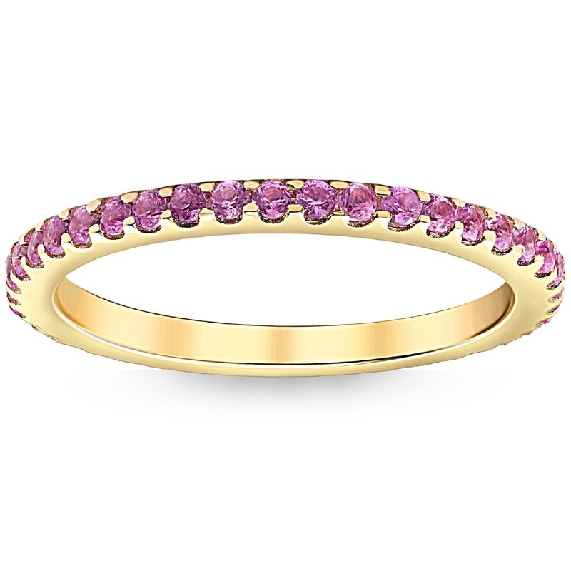 Pompeii3 3/4Ct Pink Sapphire Stackable Ring Wedding Band 10k Yellow Gold, 1 of 6