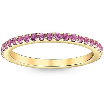 Pompeii3 3/4Ct Pink Sapphire Stackable Ring Wedding Band 10k Yellow Gold