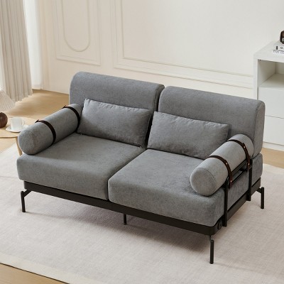 Modern 59" Two Seater Couch, Chenille Loveseat Sofa with USB Ports, Cylindrical Armrests and Steel Frame for Living Room or Apartment - Cuddlewood