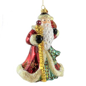 Huras 7.0 Inch Santa W/ Glittered Beard Ornament Christmas Snow Flake Tree Ornaments - 1 of 3
