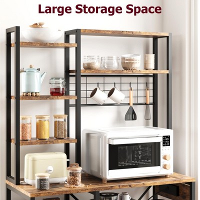 TROPOW Bakers Rack with Power Outlet, Microwave Stand with 2 Wire Drawer, Coffee Bar Station, 7-Tier Kitchen Bakers Rack with Large Storage, Rustic Brown — фото 6