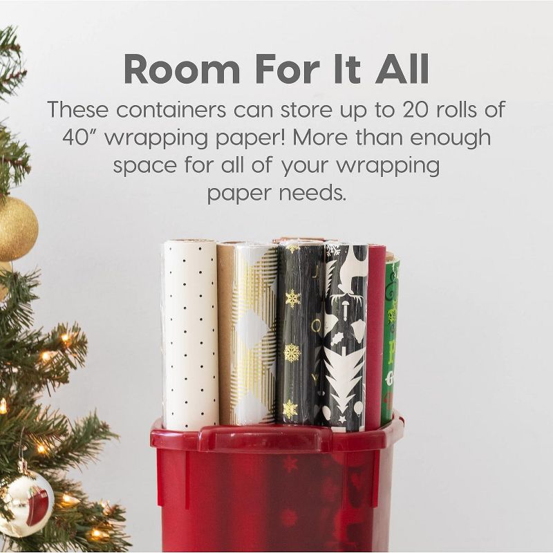 IRIS USA 40" Wrapping Paper Storage Box Container, Clear/Red, 3 of 9