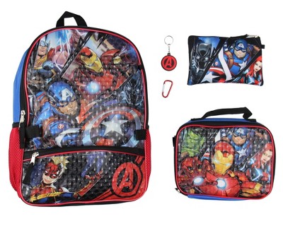 Spider-Man Miles Morales Backpack Lunch Box Key Chain Case 5 pc Set 