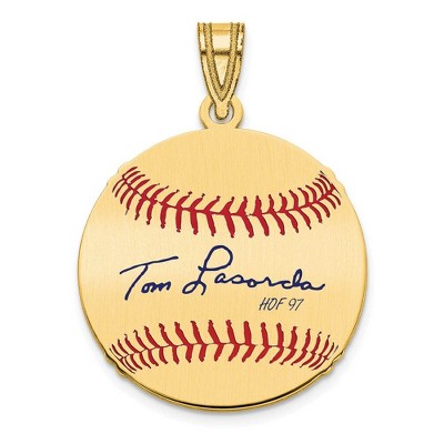 Black Bow Jewelry 14K Gold Plated Tom Lasorda Signature SM Enamel Baseball Pendant