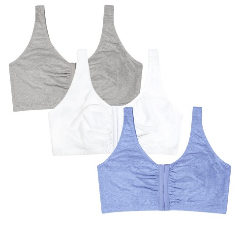 Fruit of the Loom Women's Front Close Racerback Sport Bra, 2-Pack White  with Grey/Black with Grey 46