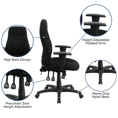 High Back Black Fabric Ergonomic Swivel Task Chair with Adjustable Arms