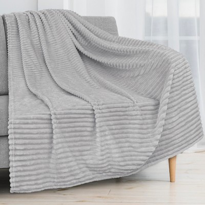 Light Grey Queen Size Fleece Reversible Throw Blanket